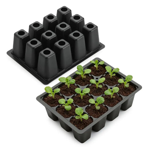 40 Pack Reusable 12 Cell Seed Starter Trays With Large Drainage Holes For Quick Germination, Easy Transplant, Fits Standard 1020 Flats And TD377 Trays, Black