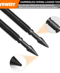 Close-up of dual head nail sets from Five-Piece Nail Setter And Center Punch Kit with spring-loaded hinge pin remover.