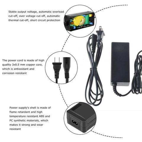 AC Power Adapter For Korg KROME-73 Keyboard And Music Workstation with detailed safety features and durable design, 11 ft cord.