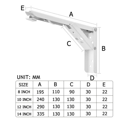 Triangular Bracket 2 Pack Wall Mounted Shelf Support For Bench Table Hidden Kitchen Storage Hardware Heavy Duty Stainless Steel Brackets For DIY Shelving And Furniture Projects with dimensions chart.