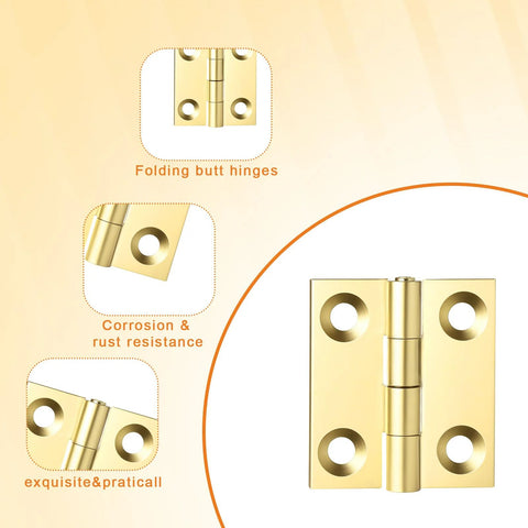 Ten Sets 1 Inch Gold Mini Brass Hinges With Screws For Jewelry Boxes DIY Projects showcasing folding butt hinges and corrosion resistance