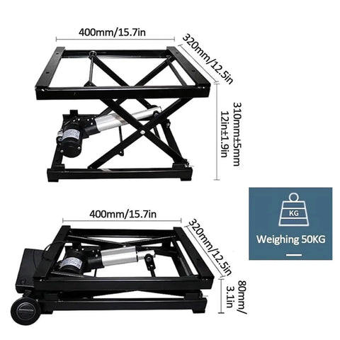 Heavy Duty Electric Scissor Lift Table With Wireless Remote Control, height adjustable lifting platform, measures 400mm x 320mm.