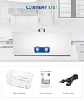 Garage Ready 30 Liter Ultrasonic Cleaner With Heater And Timer To Knock The Grime Off Rifles Bike Carburetors Motorcycle Chains And Engine Parts In Heavy Duty Steel Tank With Wash Basket with control panel in clean kitchen setting.
