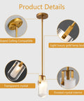 Gold Pendant Light Fixture Modern Mini Crystal Chandeliers with transparent and frosted crystal for kitchen or dining room