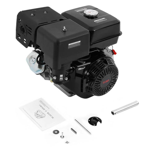 Beefy 15HP 420cc 4 Stroke Gasoline Engine Horizontal Shaft Air Cooled Pull Start Motor with accessories visible