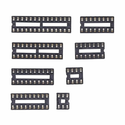 66Pcs Insulated IC Socket Kit 6P To 28P Flat Pin Sockets for PCB Boards, black plastic assortment set layout