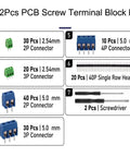 Image of Heavy Duty 152 Pcs PCB Screw Terminal Block Kit With 2.54Mm And 5.0Mm Pitch Multi Pin Connectors including various connectors.