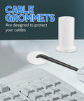 Two Pack Silky Soft Silicone Wall Cable Grommets Kit With Removable Design For Gaming Setups And Entertainment Units To Keep Wires Protected From Fraying And Damage In Sleek White Style, white silicone cable grommet with cable