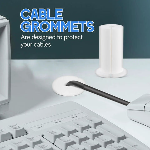 Two Pack Silky Soft Silicone Wall Cable Grommets Kit With Removable Design For Gaming Setups And Entertainment Units To Keep Wires Protected From Fraying And Damage In Sleek White Style, white silicone cable grommet with cable
