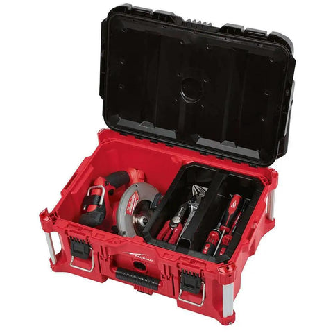 Tough as Nails Large Tool Box Built For Harsh Job Sites, 22 In Long By 16.3 In Wide By 11.5 In High, impact resistant polymer toolbox with tools inside
