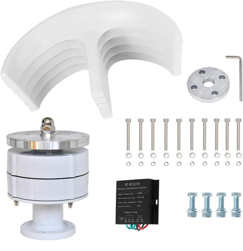 Vertical Lantern Wind Turbine Generator Kit With Controller, 4000W-6000W Output, 24V System, 5 Blade Design, pieces shown