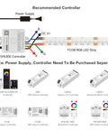 Diagram showing connections for Ultra Bright FCOB RGB LED Strip Light 810 LEDs Per Meter with recommended controllers.