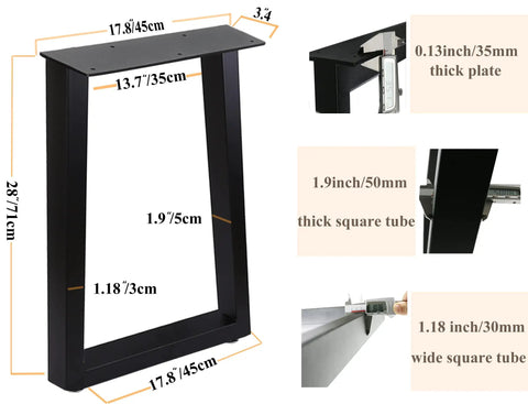 Industrial Metal Table Legs 28 Inch High By 18 Inch Wide With 5cm Thick Square Tubing Rustic Style Dining And Desk Feet Measurements