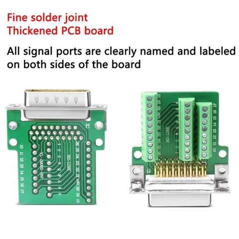 DB26 Breakout Connector Solderless RS232 D Sub 26 Pin Port Terminal Male Adapter with labeled ports and gold plated contacts