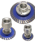 Three-Piece mini diamond saw blades set 40mm 50mm 75mm for stone granite carving with 5/8-11 threaded flange visible.