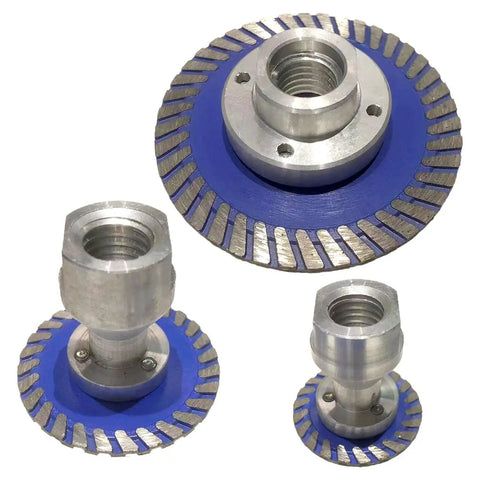 Three-Piece mini diamond saw blades set 40mm 50mm 75mm for stone granite carving with 5/8-11 threaded flange visible.
