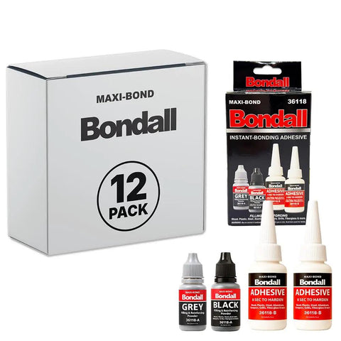 Instant Bonding Adhesive Repair Kit 4 Piece Set With Two Glue Bottles And Plastic Metal Reinforcing Powders Black And Grey