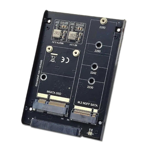 Dead Simple Hella Reliable Dual MSATA NGFF B Plus M Enclosure supports JBOD RAID0 span modes, SATA bracket for drives.