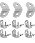 Rock Solid L Corner Brackets 100 Pack Stainless Steel With Screws For Wood Furniture Cabinets And Shelves showing two styles of brackets with screws.