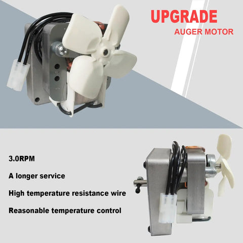 Upgraded 3.0 RPM Auger Motor Hella Reliable For Traeger Pit Boss Camp Chef Wood Pellet Grills with cooling fan and wires.