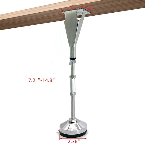 Set Of 6 Bed Frame Slat Support Legs With Steel Construction And Adjustable Height Heavy Duty Bed Feet shown with measurement details