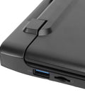 Close-up of Tough As Nails Rugged 6 Inch Industrial Laptop With N4120 Quad Core Processor USB port and reinforced housing.