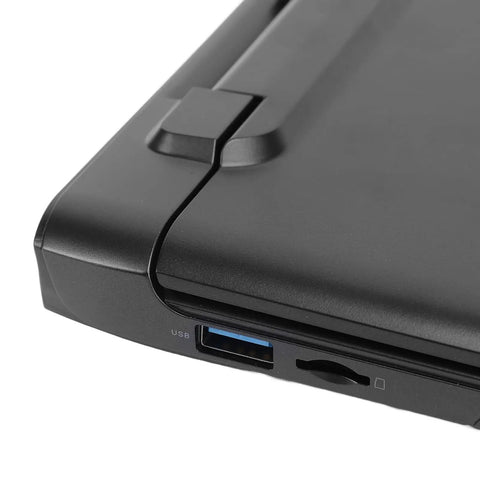 Close-up of Tough As Nails Rugged 6 Inch Industrial Laptop With N4120 Quad Core Processor USB port and reinforced housing.