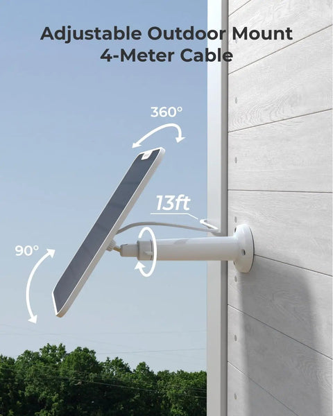 6W Solar Panel for Battery Cameras Waterproof Outdoor Power Supply with adjustable 360° wall mount and 4-meter cable