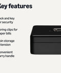 Secure Cash Box With Lock For Easy Money Handling, Coin Tray With Five Cantilever Compartments, showing lock and key