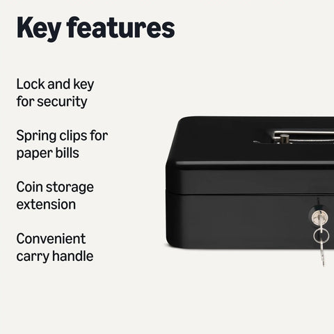 Secure Cash Box With Lock For Easy Money Handling, Coin Tray With Five Cantilever Compartments, showing lock and key