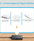 54V DC 1.1A Power Adapter For UniFi Lite 8 PoE Switch, 59.4W Replacement PSU, High Quality 54V Power Supply Cord Cable, Plug And Play, Compatible With NY-PW0L2-05401100, No Hassle Install. Black rectangular 54V 1.1A power adapter with cable for Ubiquiti UniFi devices
