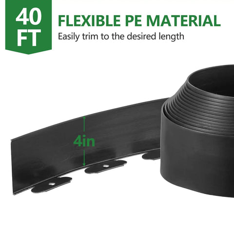 No Dig Landscape Edging Kit, 40 Ft Of 4 Inch Tall Flexible Plastic Border With 60 Metal Spikes For Lawn Or Garden, Easy Install