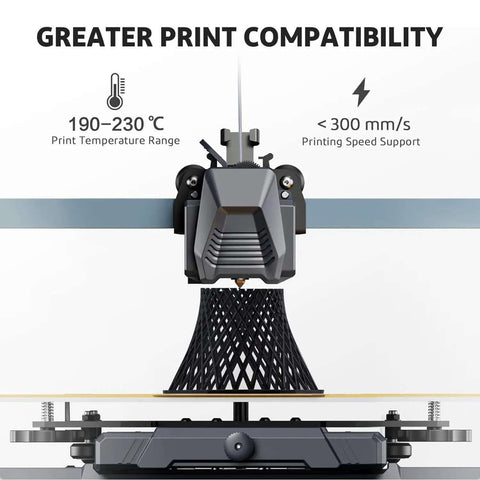 3D printer demonstrating Silk PLA Filament 1.75mm Black Metallic Gloss for 3D Printing on a 1kg Spool in use
