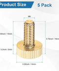 Five Pack Knurled Thumb Screws M6x14mm Solid Brass Flat Head Fully Threaded Knobs Bolts Fasteners - Product Size Diagram
