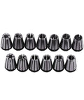 Top Tier ER11 Spring Collet Set With 15 Pieces Made From Durable 65Mn Steel For CNC Engraving And Milling Lathes showing 12 black collets.