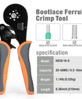 Self Adjusting Crimping Pliers For AWG 20 To 5 Bootlace End Sleeves And Ferrule Pro Grade Wire Crimp Tool With specifications.