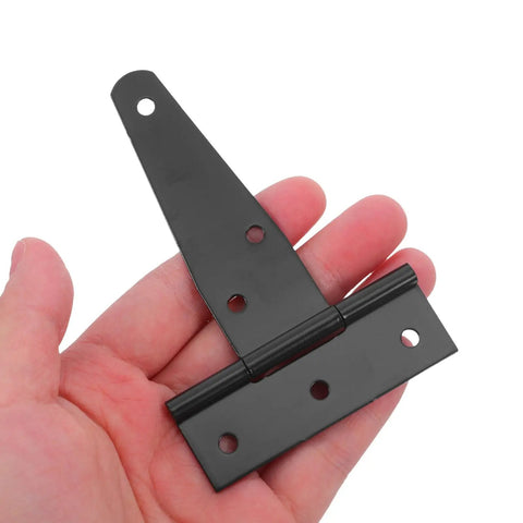 Heavy Duty Outdoor Gate Hinges T Strap Tee Hinge Set For Wooden Fences And Gates With Rust Resistant Finish Built To Last And Easy Mount Hardware For Multiple Gates black metal hinge in hand