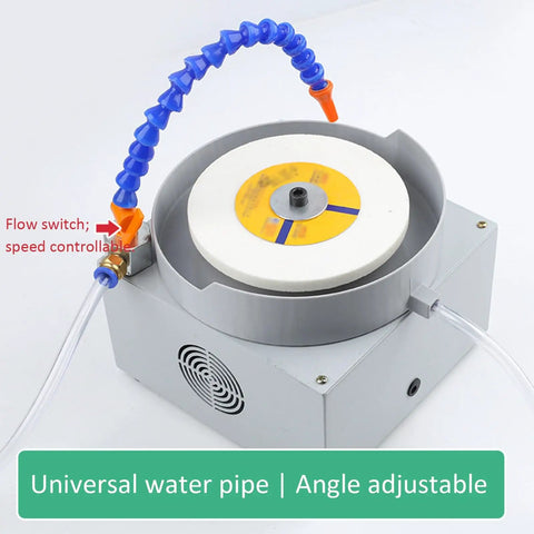 Pro Electric Wet And Dry Bench Grinder Sander with Adjustable Speed Control; features universal water pipe and adjustable flow switch.