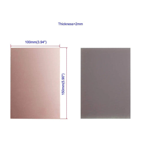 Front and back view of Single Sided Copper Clad PCB Laminate FR-4 Glass Fiber Board 150 X 100 X 2mm Pack Of 10 for DIY projects.