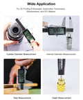Rechargeable Digital Caliper Six Inch With USB C Charging And Power Indicator 0.01mm Accuracy Pro Grade Performance Large LCD Vernier Caliper IP54 Stainless Steel Metric Inch Fraction For Woodworking And DIY, shown measuring various objects.