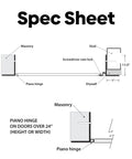 Spec sheet detailing Rock Solid 22 By 30 Inch White Steel Access Panel with hinge and lock features.