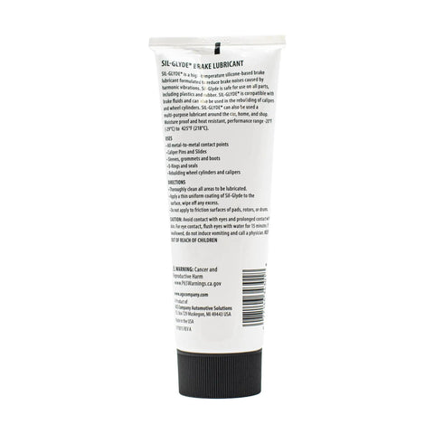 Back view of SIL Glyde Brake Lubricant High Temp Formula 8 Oz Tube Delivers Heat Resistance Caliper Grease with product details.