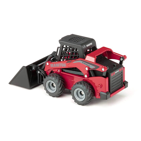 Manitou 3300V Skid Steer Loader Toy with Movable Bucket and Arm, rubber tread, red diecast 1:32 scale, rear view