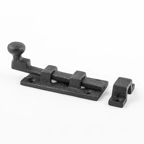 Solid As A Rock Heavy Duty Wrought Iron Slide Bolt Latch With Classic Ball Tip Handle Black rust-resistant finish for secure use.