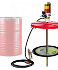 Shop Ready Pneumatic Grease Pump For 55 Gallon Oil Drum with heavy duty grease gun and pressure plate equipment setup.
