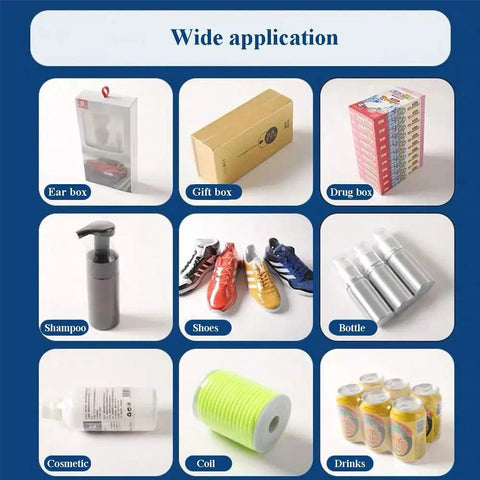 Wide application of Slick Heat Shrink Bags Heavy Duty PVC Wrap for various products like shoes, bottles, and cosmetics.