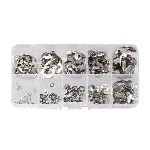 304 Stainless Steel E Clip Retaining Rings Kit 1.5 to 10 Mm Shaft Fasteners Circlip Assortment, 120 Pcs in plastic case