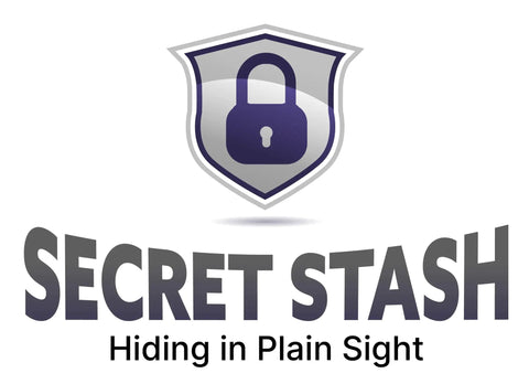 Logo with shield and lock, text 'Secret Stash Hiding in Plain Sight,' related to Two Pack Ultra Realistic Car Key Safe Diversion Key Fobs.