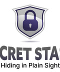 Shield logo with lock icon above text 'Secret Stash Hiding in Plain Sight'