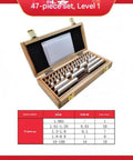 Dead On Accuracy 47 Piece Ceramic Gauge Block Set Grade 1 Calibration Tools For Micrometer And Caliper Inspection in wooden case.